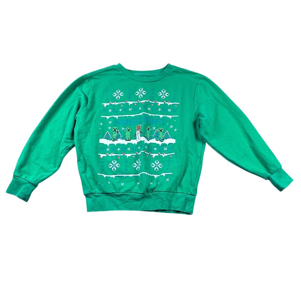 Celebrate Together Minecraft Kids Green Holiday Ugly Christmas Sweatshirt M 8-10